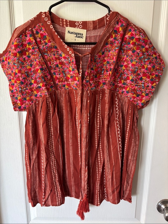 Savanna Jane Tops - Savanna Jane Rust Embroidered Multicolor Boho Tunic NWOT